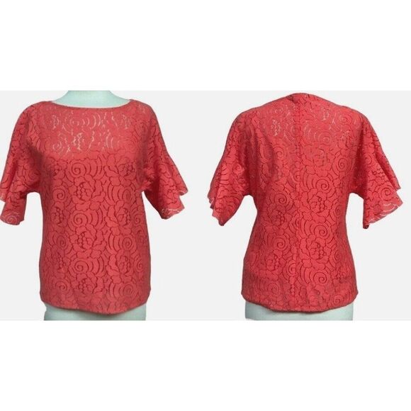 Banana Republic Womens Orange Floral Lace Flutter Sleeve Top w Cami  Sz XS NEW - Picture 1 of 7